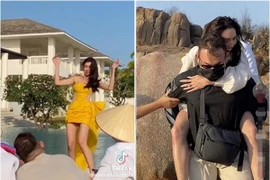 Thùy Tiên thả dáng với giày cao gót tài tình trên bãi đá