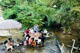 Giới trẻ lên núi tránh nóng: Ăn gà nướng, uống cà phê bên suối