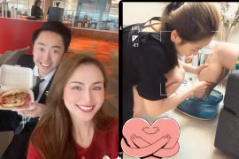 Hoa hậu Diễm Hương khoe ảnh bóp chân cho chồng