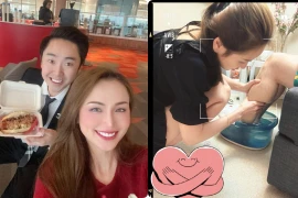 Hoa hậu Diễm Hương khoe ảnh bóp chân cho chồng