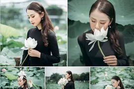 Bộ ảnh thiếu nữ mặc áo dài đen chụp sen lạ lẫm được CĐM "khen hết lời"