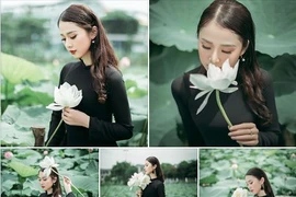 Bộ ảnh thiếu nữ mặc áo dài đen chụp sen lạ lẫm được CĐM "khen hết lời"