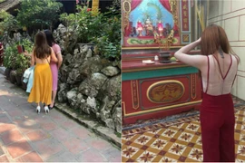 Thiếu nữ gây sốc vì khoe nguyên tấm lưng trần khi đi lễ đầu năm