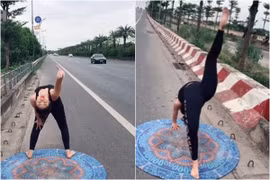Trải thảm tập yoga trên đường cao tốc, cô gái khiến netizen hoảng hồn