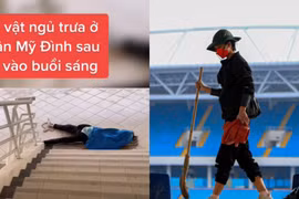 Xúc động dọn sân Mỹ Đình, sinh viên tranh thủ trải áo nghỉ trưa