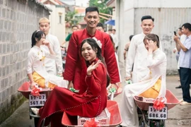 Chàng trai Thái Bình đem 7 xe rùa đến đưa tráp gây chú ý