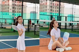 Em gái Lê Công Vinh diện kín bưng chơi pickleball vẫn được khen 