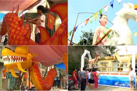 Cận cảnh đèn lồng khổng lồ trước lễ hội Thành Tuyên