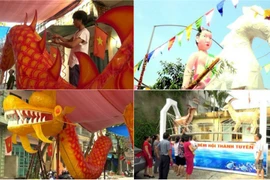 Cận cảnh đèn lồng khổng lồ trước lễ hội Thành Tuyên