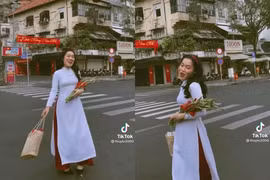 Diện áo dài đón Tết, hot TikToker bán nội y làm netizen choáng váng