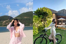 Vợ trung vệ Thành Chung gợi cảm "hết nấc" khi đi biển