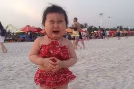 "Yêu không đỡ nổi" cảm xúc lần đầu đi biển của các bé