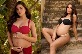 Hoa hậu Hoàn vũ "lùn nhất" tự tin làm mẫu bikini khi mang thai