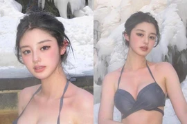 Diện áo tắm trời tuyết, gái xinh bị nói: "Thời trang phang thời tiết"