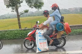 Thanh niên bị chỉ trích vì liều lĩnh để bạn gái ngồi trên đống đồ sau xe