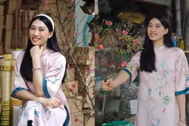 Hot girl bóng chuyền Việt dịu dàng, e ấp bên tà áo dài đón Tết