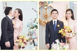 Hoa hậu Đỗ Mỹ Linh hôn chồng thiếu gia trong lễ rước dâu