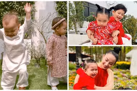 Diện áo dài đón Tết, nhóc tì nhà sao Việt biểu cảm hài hước