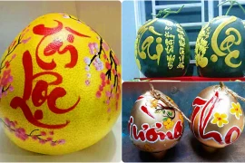 Dưa, bưởi vẽ thư pháp gây “sốt” thị trường hoa quả Tết