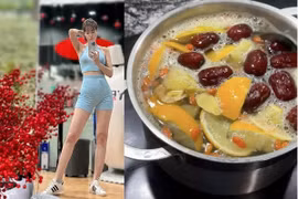 Diễn viên Thanh Hương mặc đồ tập hút mắt, khoe nước detox chân ái 