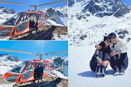 Thủy Tiên - Công Vinh ngắm núi tuyết ở Tây Tạng, check-in trên trực thăng