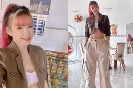 Khởi My lên đồ đi ăn cưới, khoe bụng múi săn chắc