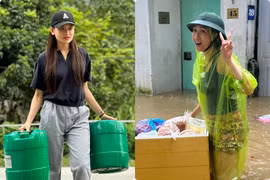Thùy Anh hỗ trợ người dân, Lều Phương Anh đội mưa ở vùng lũ