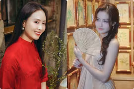 Hồng Diễm diện áo dài đỏ đón Tết, Thuỳ Anh xinh như nàng thơ
