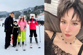 Gia đình Huyền Baby trượt tuyết ở Hàn Quốc, Diệp Lâm Anh khác lạ