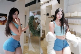 Người mẫu ngoại cỡ gây chú ý khi mặc quần bó chẽn dạo phố