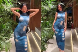 Vũ Ngọc Anh diện đầm tôn vòng một gây “hoa mắt“