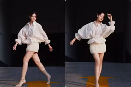 Thùy Anh “đốt mắt” fan với váy ngắn khoe chân dài trên phố