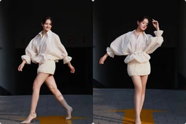 Thùy Anh “đốt mắt” fan với váy ngắn khoe chân dài trên phố