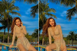 Hồ Ngọc Hà khoe body bốc lửa bên bờ biển