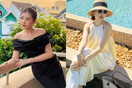 Lê Âu Ngân Anh khoe dáng, Minh Hằng ngồi tạo dáng bên hồ bơi