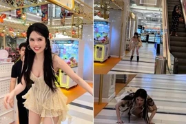 'Nữ hoàng nội y' Ngọc Trinh mặc hở hang trượt patin trong trung tâm thương mại