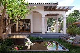 Ngôi nhà phong cách Á Đông, suối nước róc rách và phòng tắm lộ thiên