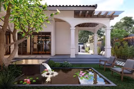 Ngôi nhà phong cách Á Đông, suối nước róc rách và phòng tắm lộ thiên