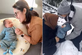 Nguyệt Hằng phản ứng thế nào khi cháu gần 2 tháng tuổi nghịch tuyết lạnh?