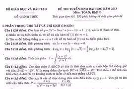 Gợi ý đáp án môn Toán khối D năm 2013