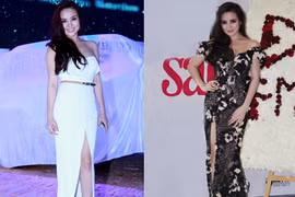 Vy Oanh nuột nà với đầm dài xẻ cao