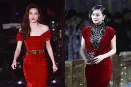 Sao hút mắt với đầm nhung đỏ