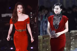 Sao hút mắt với đầm nhung đỏ