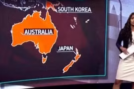 Truyền hình Nga đặt nhầm Nhật Bản ở Nam bán cầu, cạnh Australia