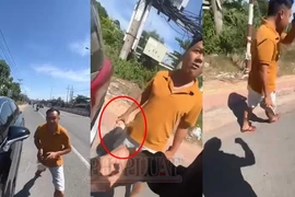 Cán bộ Cảnh sát giao thông cầm đá định đánh người 