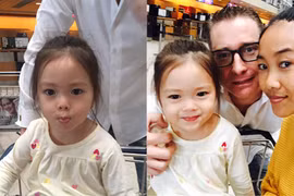 Đoan Trang bịn rịn chia tay chồng và con gái ở sân bay