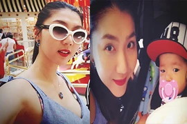 Ngọc Quyên đẹp mặn mà đưa con trai đi chơi