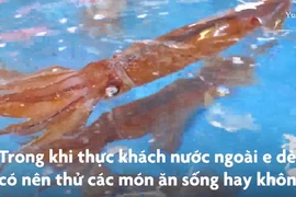 Mực sống cắt sợi trên đường phố Hàn Quốc