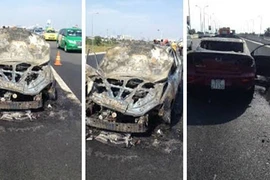 Mazda 3 cháy trơ khung trên cao tốc Long Thành - Dầu Giây