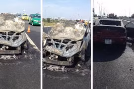 Mazda 3 cháy trơ khung trên cao tốc Long Thành - Dầu Giây